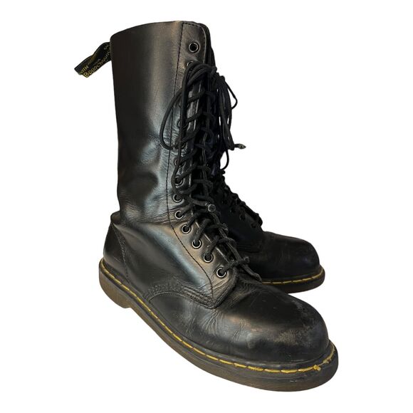 Vintage Dr Martens 1914 Boots Black Leather Made England 14 Eye Size 8 main image 5